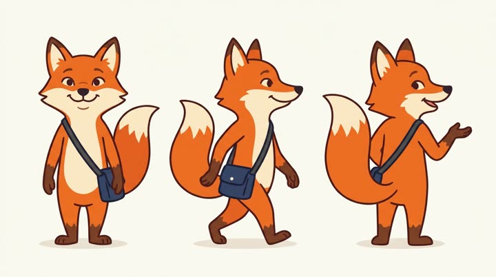 The source frame every model started from: Finn, a flat-vector cartoon fox pointing at a bar chart.